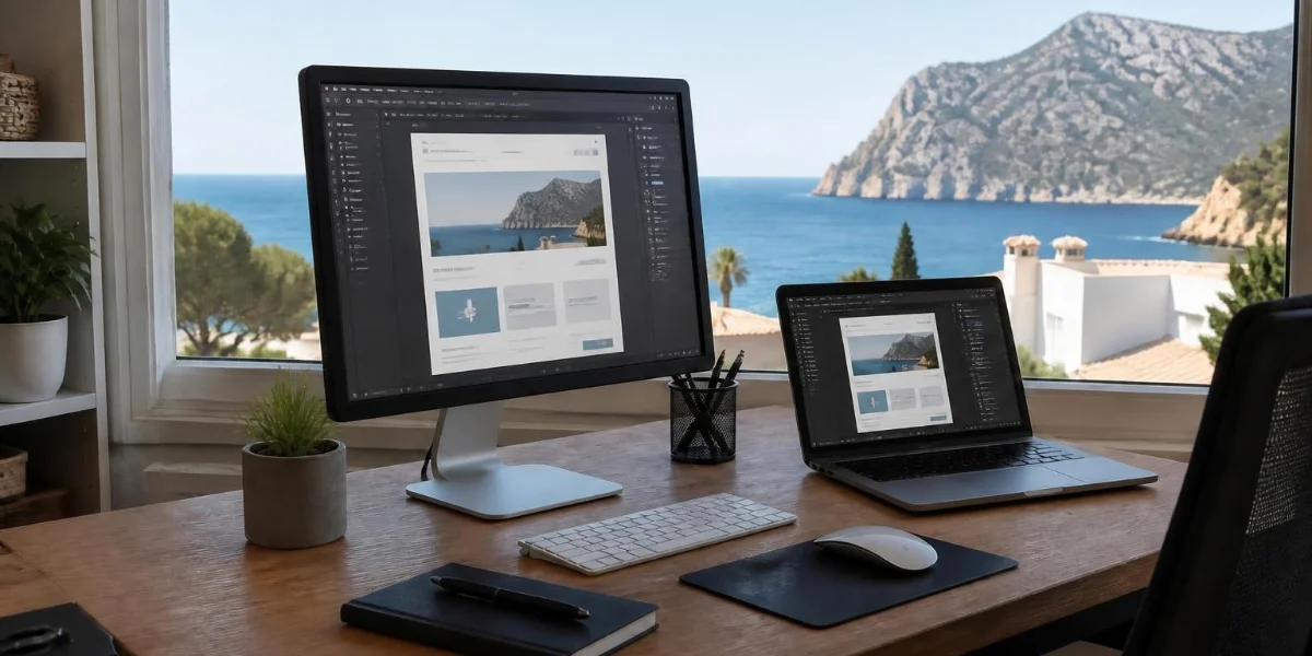 Web design workspace overlooking the Costa Blanca in Spain